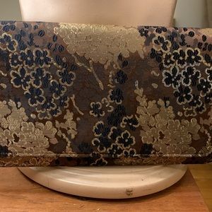Elegant Brown Brocade Evening Clutch